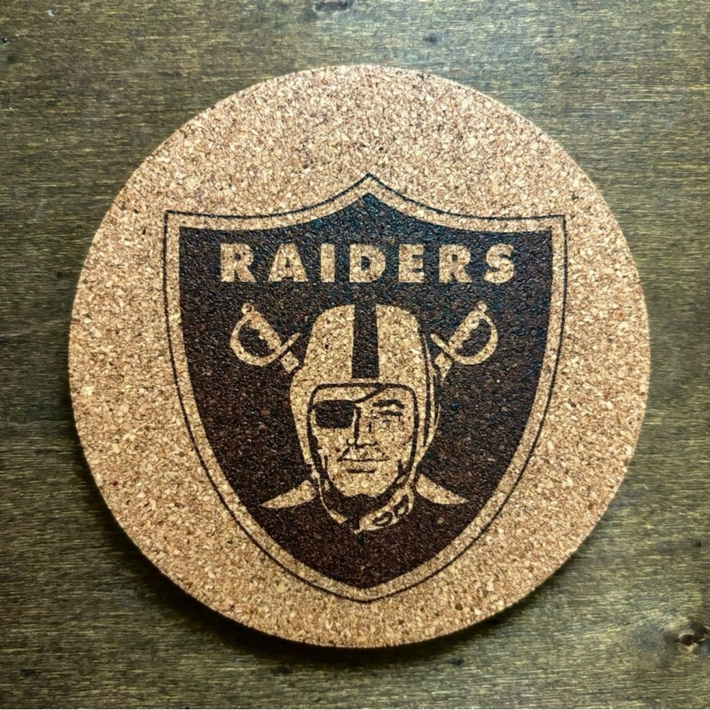 Raiders Logo Laser Engraved Cork Coaster